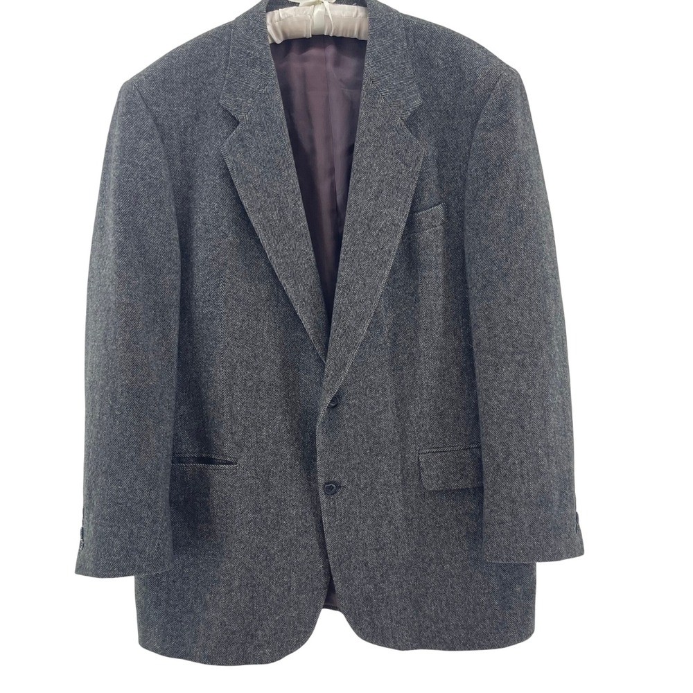 Zylos George Machado Blazer Mens 46L Grey Excellent Herringbone Wool Camel Hair